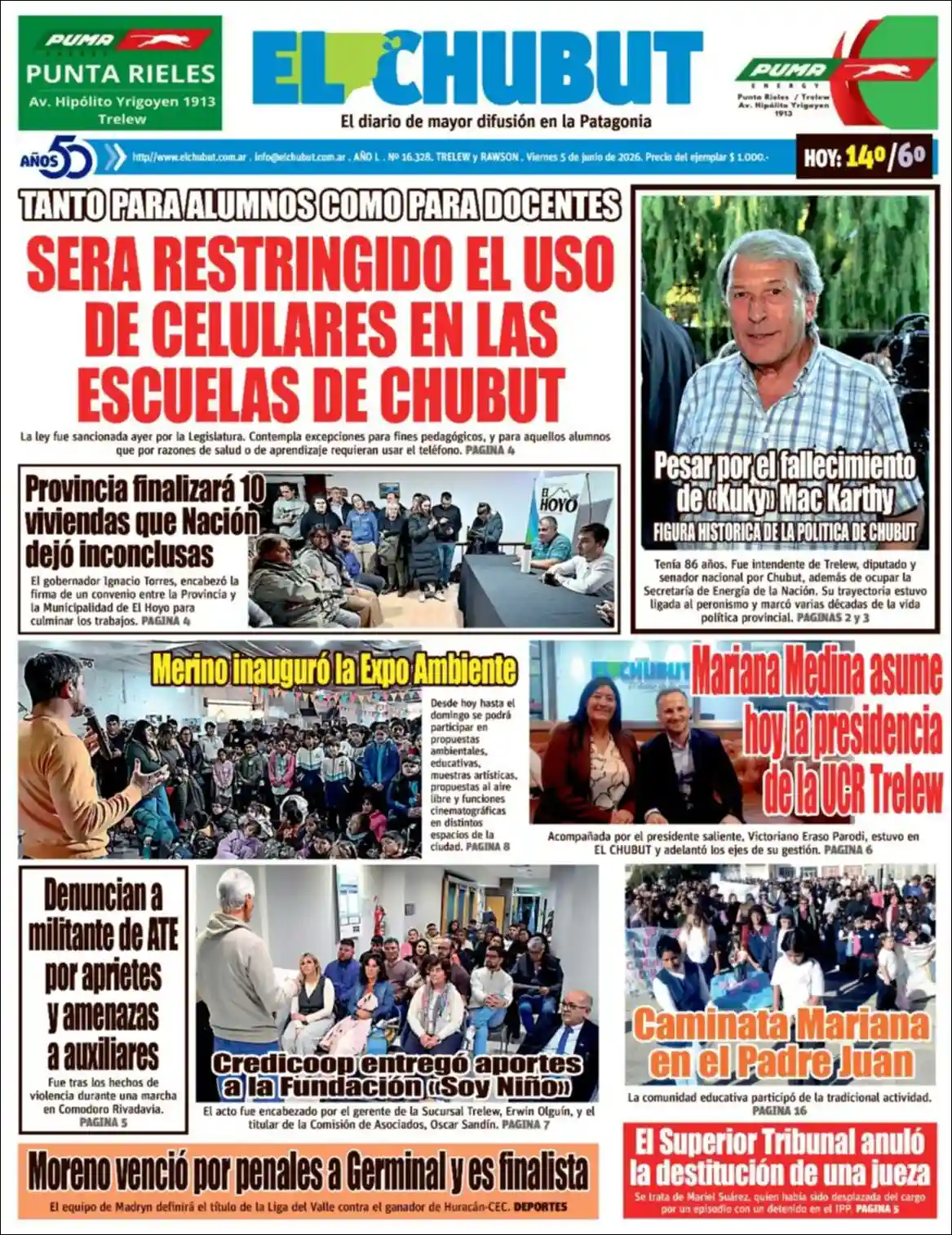 Estudios Max | 381 NOTICIAS - Tapa del diario El Chubut